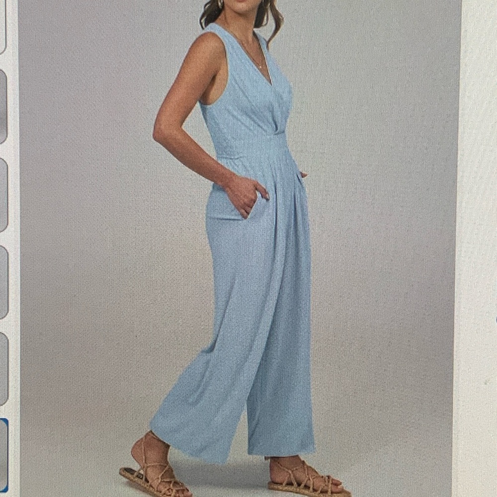 ANRABESS Women's Sky Blue Sleeveless V Neck Jumpsuit Romper